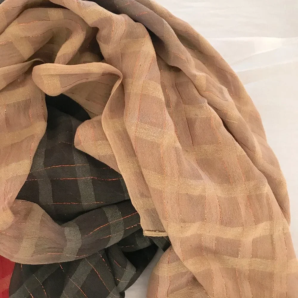Anthropologie Glinting Windowpane Scarf Large Rectangle Ombre w/ Gold Thread